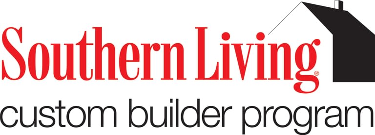 logo for southern living custom builder program, a bright text with a red house.